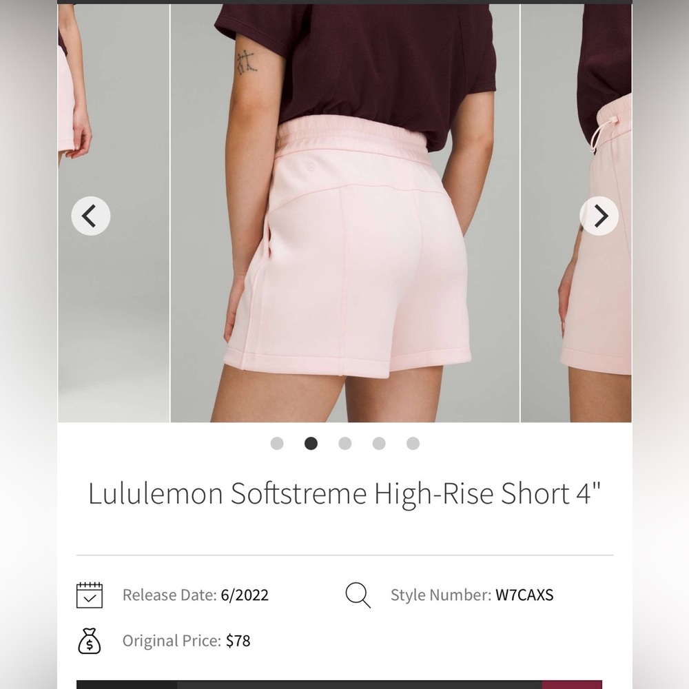 🍋Women’s Lululemon Softstreme High Rise Short 4” size 12 pink 🍋